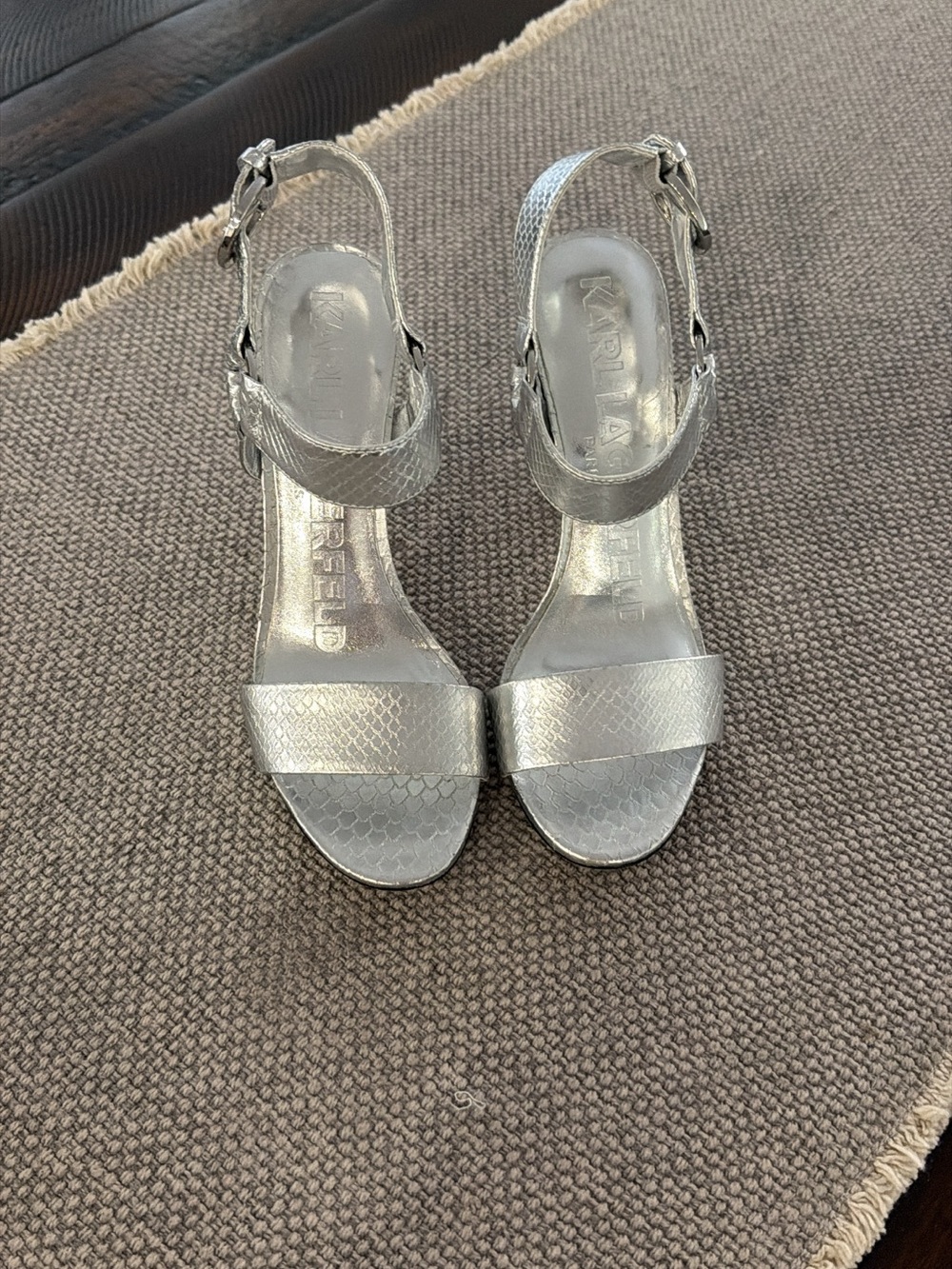 Karl Lagerfeld Silver Textured Slingback Heels